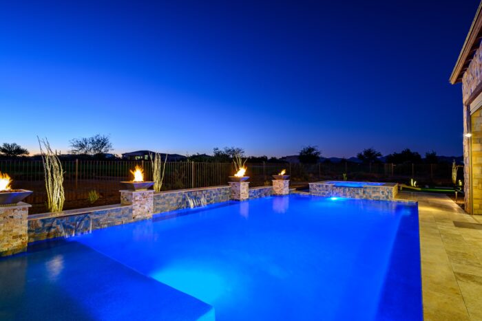 new AZ pool with spa and LED lights