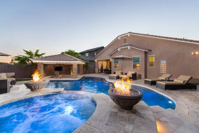 new pool with upgraded lights